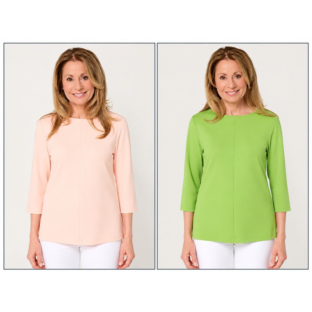 Denim & Co. Essentials So Soft Jersey 2-Pack Boat Neck Tops Peach/Green, Large